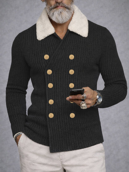 Casual Double Breasted Stripe Knit Cardigan