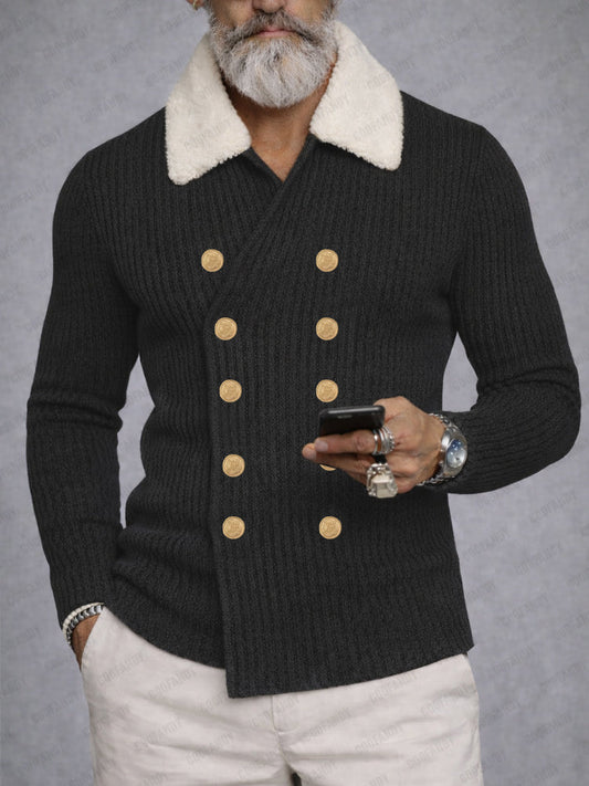 Casual Double Breasted Stripe Knit Cardigan