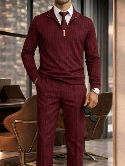 Urban Casual Stripe Polo Shirt and Pants Set