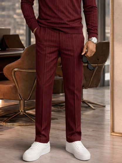 Urban Casual Stripe Polo Shirt and Pants Set