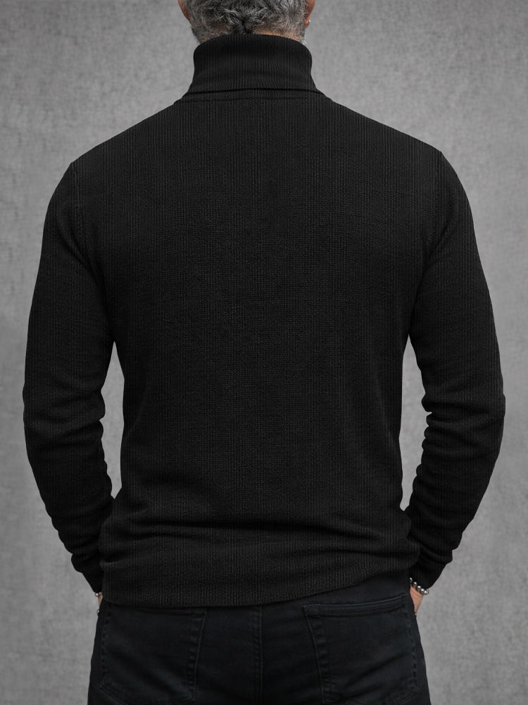 Stylish Leather Patchwork Turtleneck Top