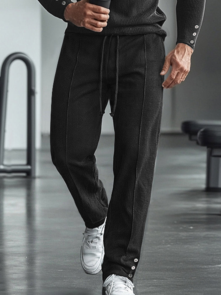 Athleisure Stretch Knit Polo Shirt Pants Set