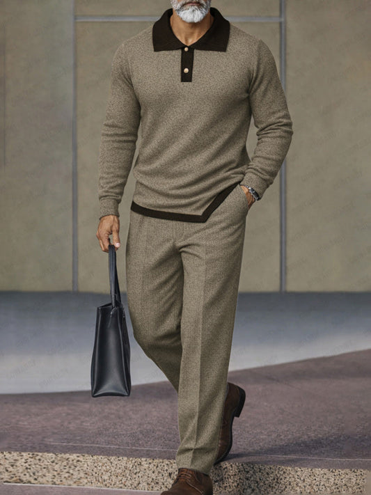 Versatile Asymmetric Hem Polo Shirt Pants Set