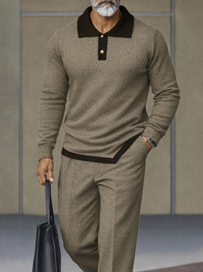 Versatile Asymmetric Hem Polo Shirt Pants Set