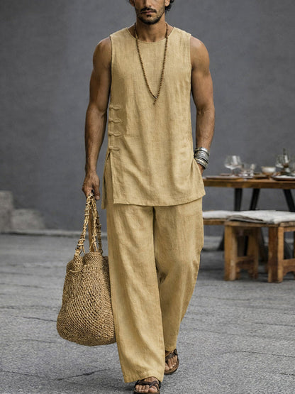 Simple Casual 100% Cotton Tank Top Pants Set