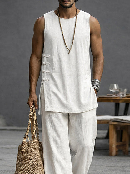 Simple Casual 100% Cotton Tank Top Pants Set