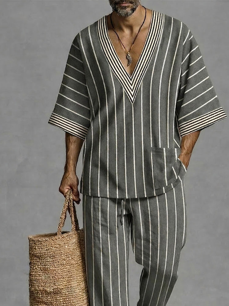 Casual Relaxed Fit Stripe Matching Set