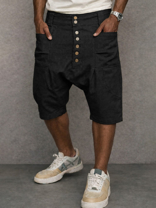 Casual 100% Cotton Drop Crotch Harem Shorts