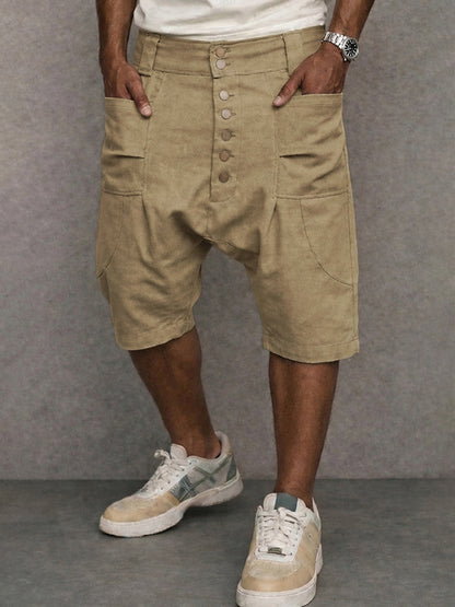 Casual 100% Cotton Drop Crotch Harem Shorts