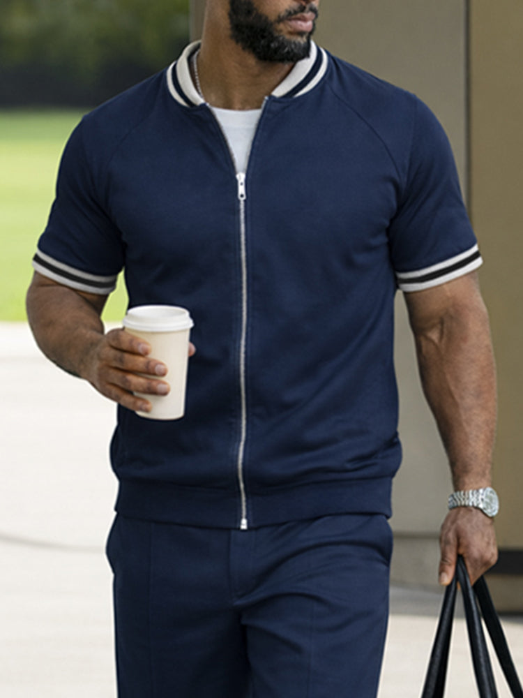 Classic Short Sleeve Bomber Jacket Pants Set