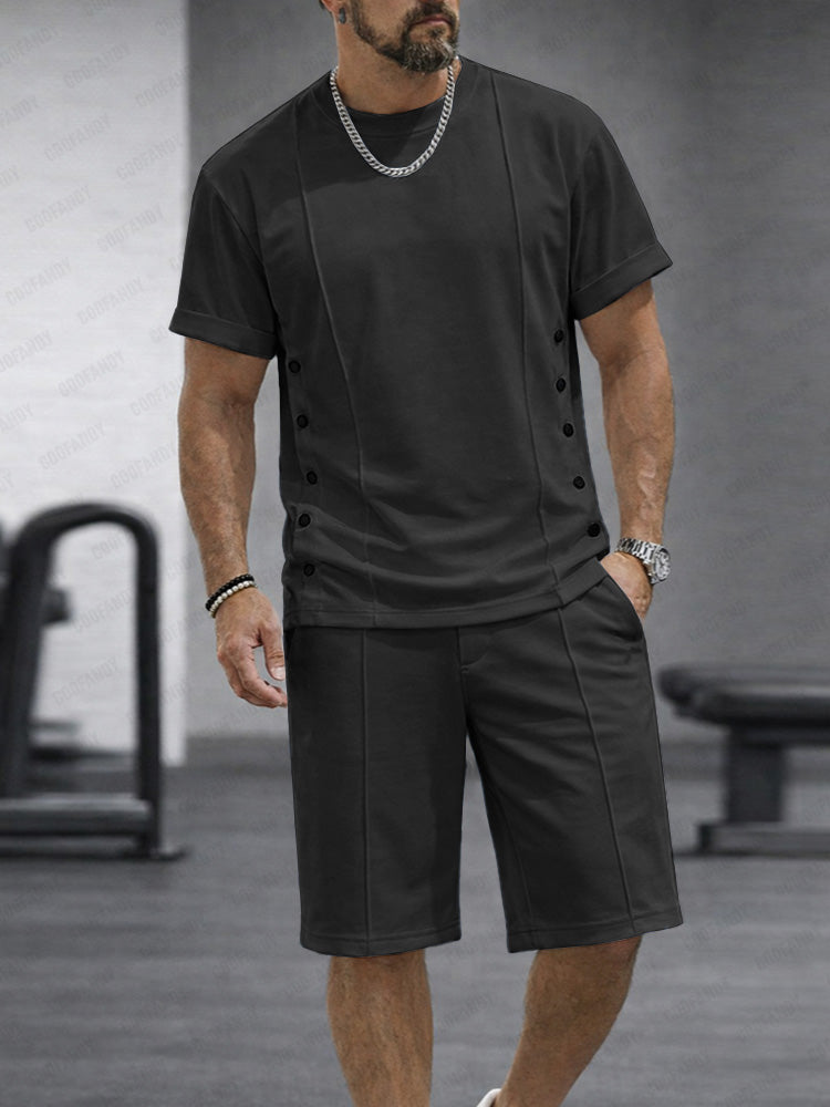 Athleisure Button Detail T-Shirt Shorts Set