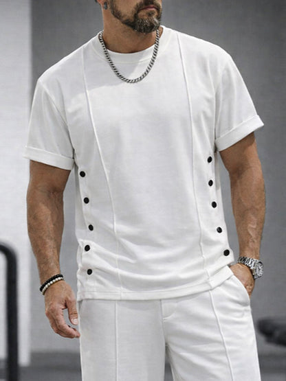 Athleisure Button Detail T-Shirt Shorts Set