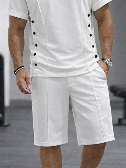 Athleisure Button Detail T-Shirt Shorts Set