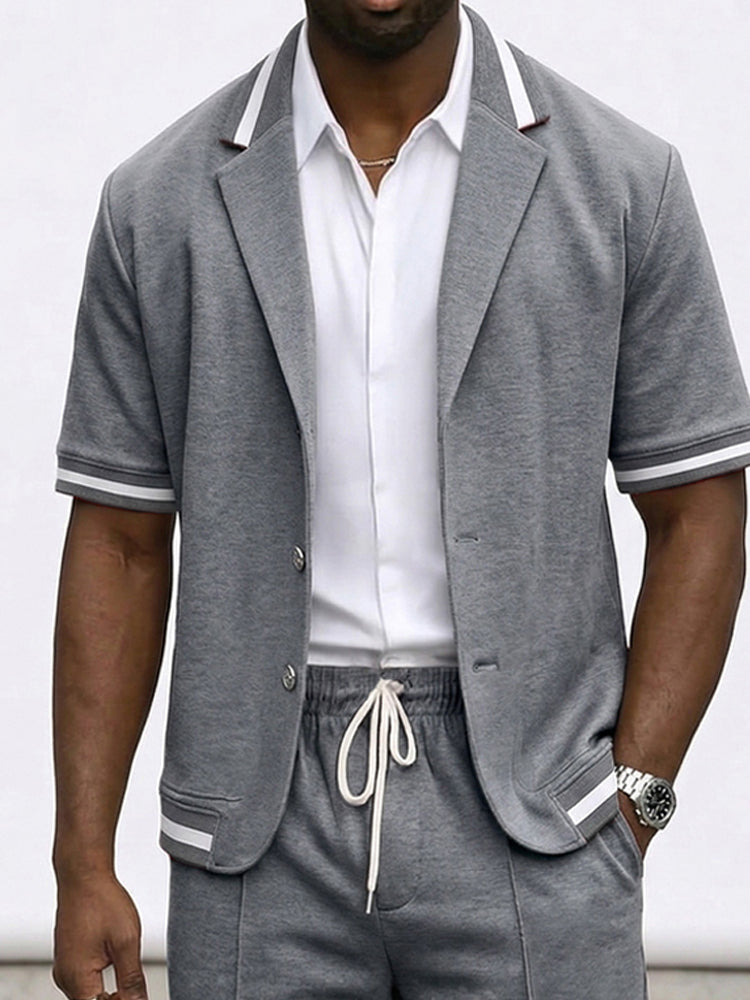Summer Casual Short Sleeve Suit Jacket and Shorts Set