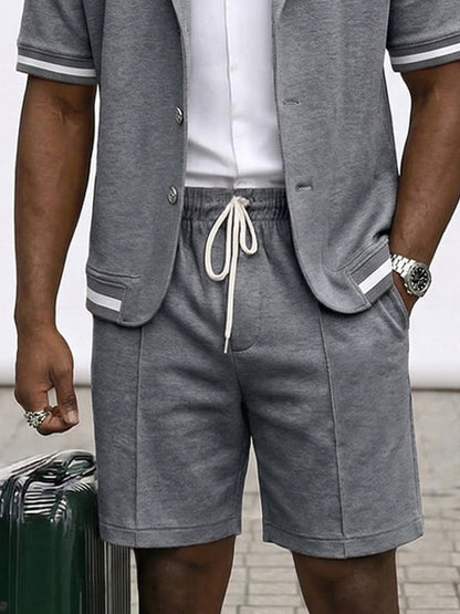 Summer Casual Short Sleeve Suit Jacket and Shorts Set