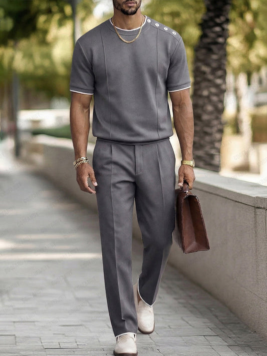 Smart Casual Front Seam T-Shirt Pants Set