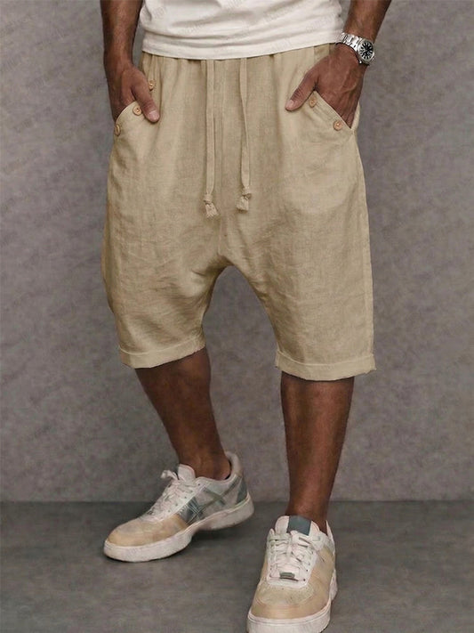 Breathable Cotton Drop Crotch Harem Shorts