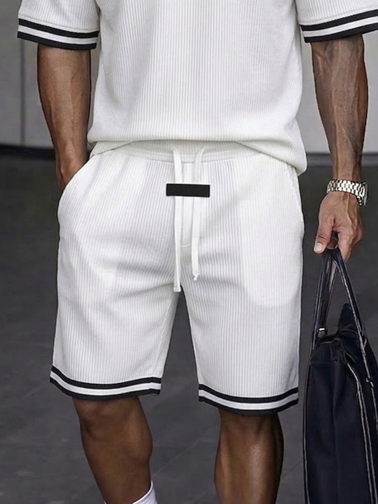 Classic Contrast Trim Textured Summer Casual Set