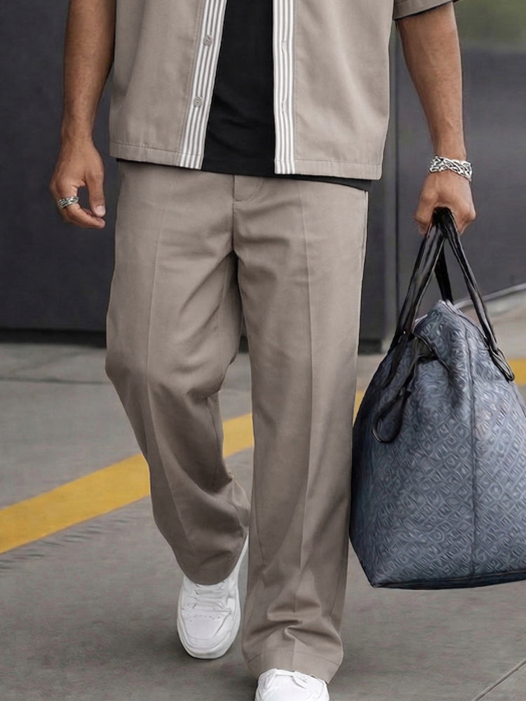 Casual Stripe Trim Shirt and Pants Set