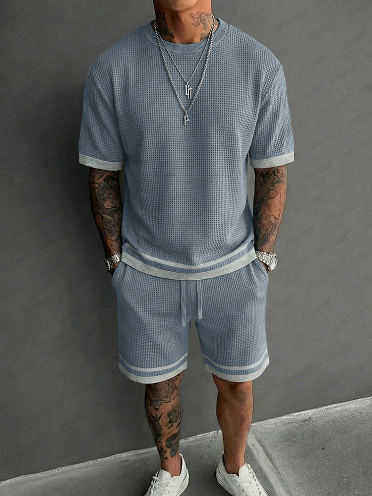 Relaxed Fit Contrast Trim Waffle Casual Set