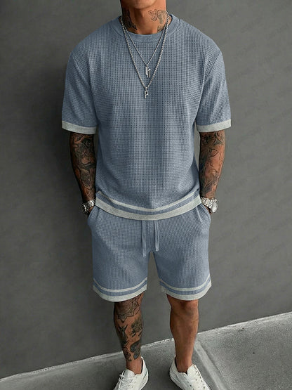 Relaxed Fit Contrast Trim Waffle Casual Set