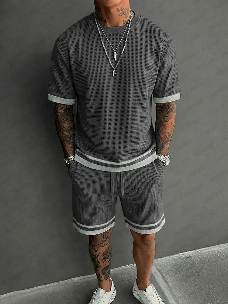Relaxed Fit Contrast Trim Waffle Casual Set