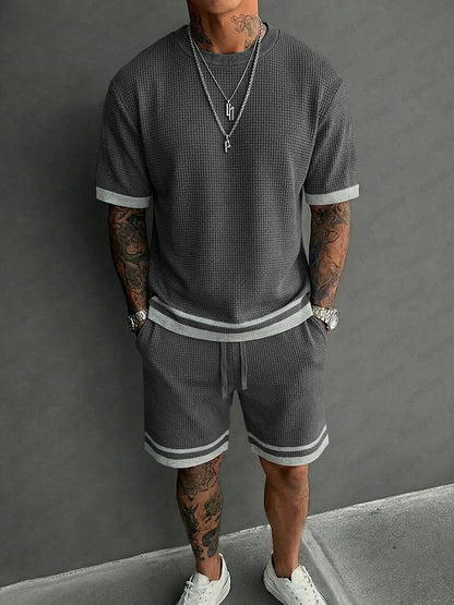 Relaxed Fit Contrast Trim Waffle Casual Set