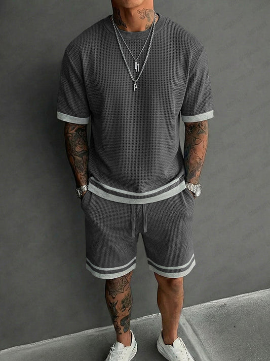 Relaxed Fit Contrast Trim Waffle Casual Set
