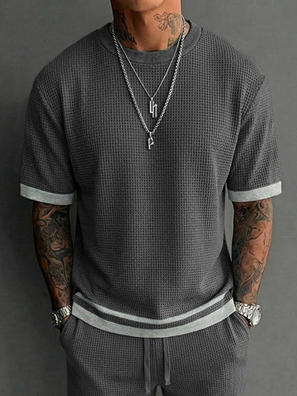 Relaxed Fit Contrast Trim Waffle Casual Set
