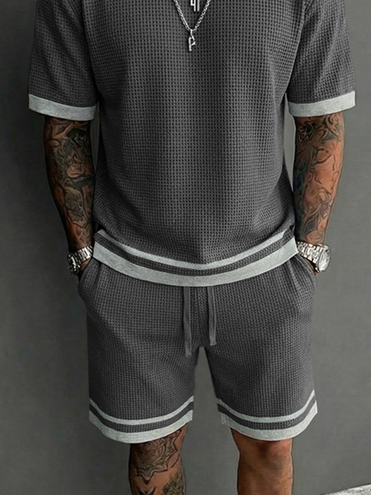 Relaxed Fit Contrast Trim Waffle Casual Set