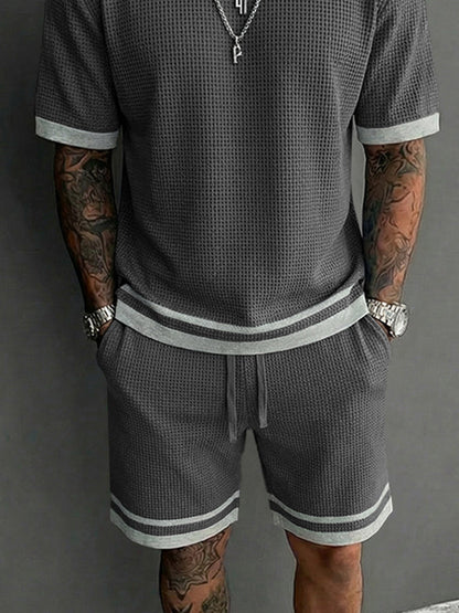 Relaxed Fit Contrast Trim Waffle Casual Set