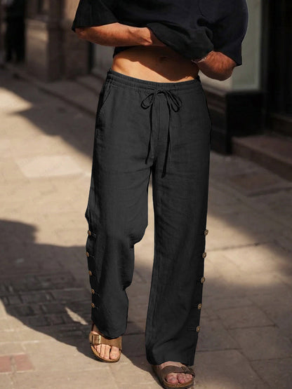 Casual Comfy Cotton Button Accent Pants