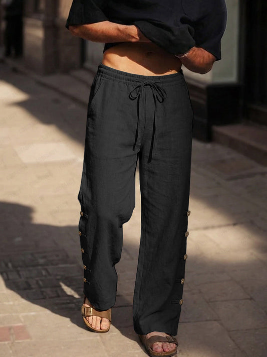 Casual Comfy Cotton Button Accent Pants
