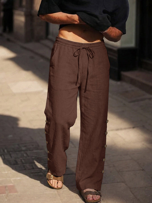 Casual Comfy Cotton Button Accent Pants