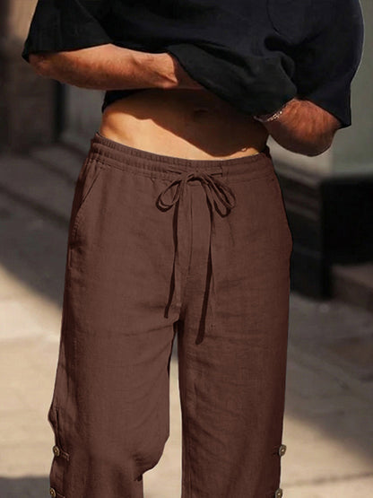 Casual Comfy Cotton Button Accent Pants