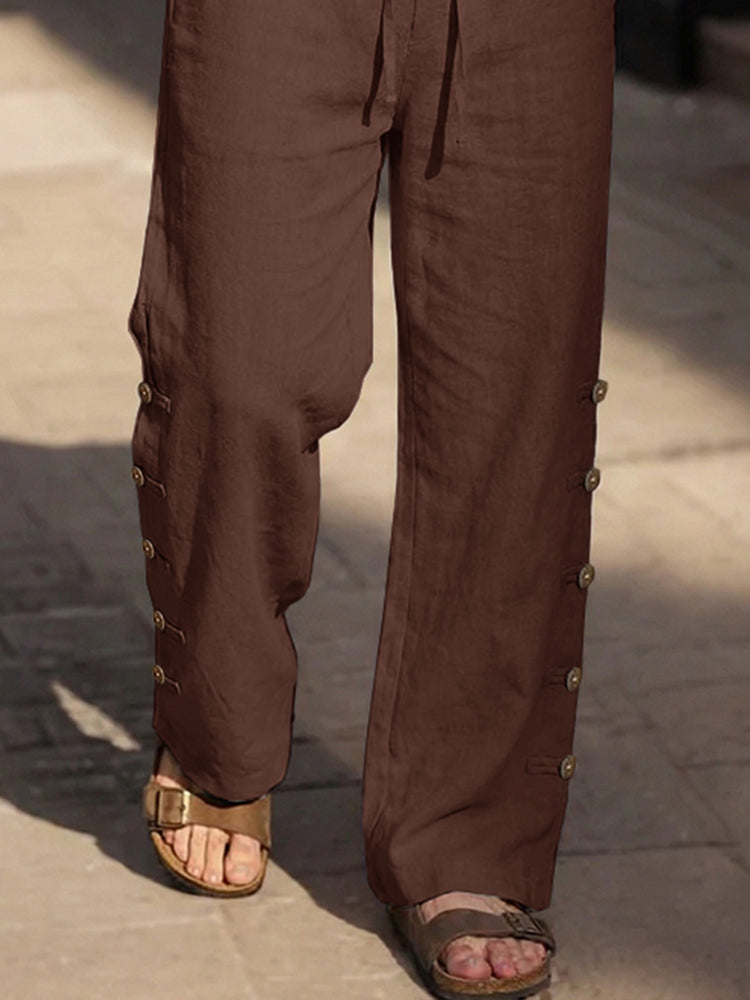 Casual Comfy Cotton Button Accent Pants