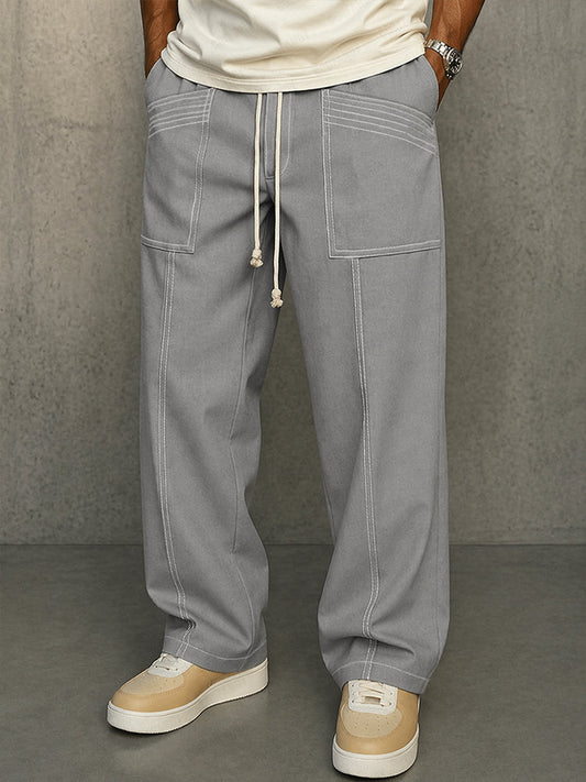 Comfy Urban Contrast Color Stitching Drawstring Pants