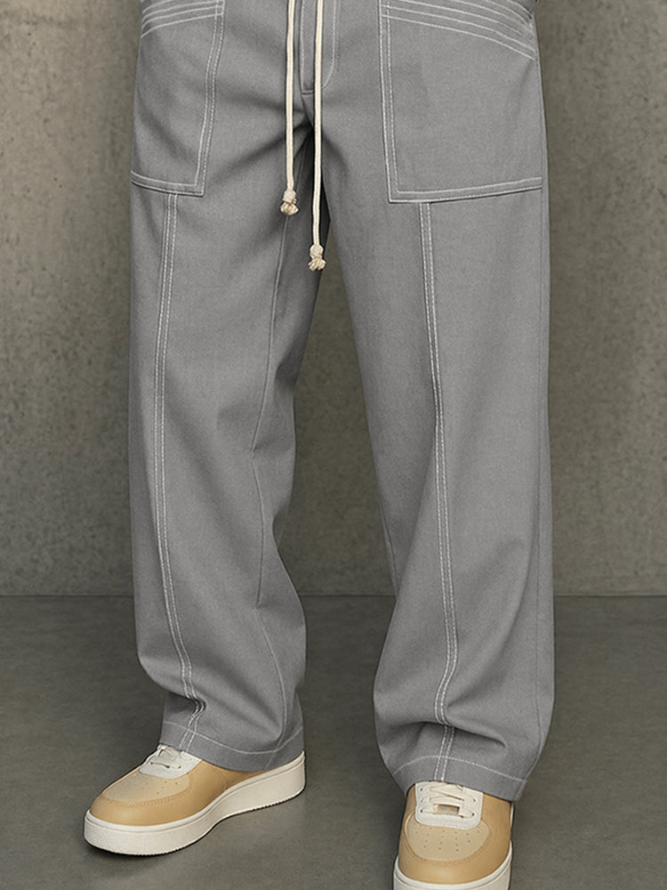 Comfy Urban Contrast Color Stitching Drawstring Pants
