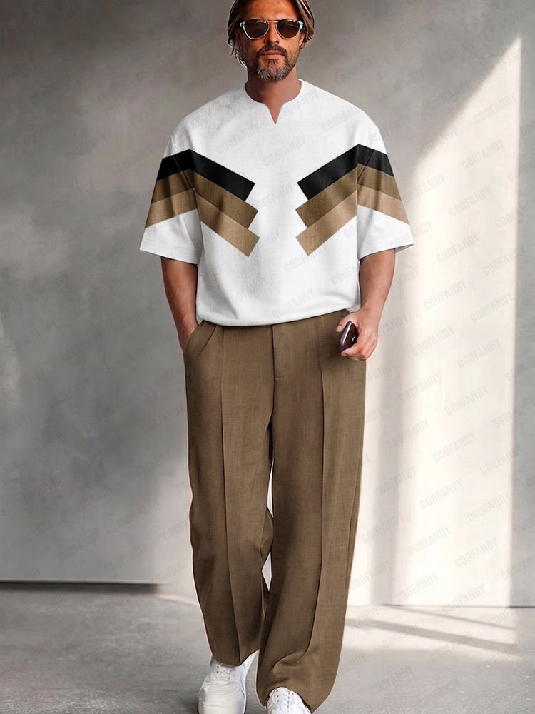Urban Relaxed Fit Colorblock T-Shirt Pants Set