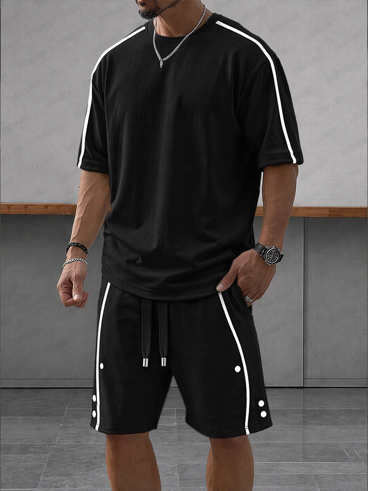 Casual Loose Contrasct Color Line Sports Set