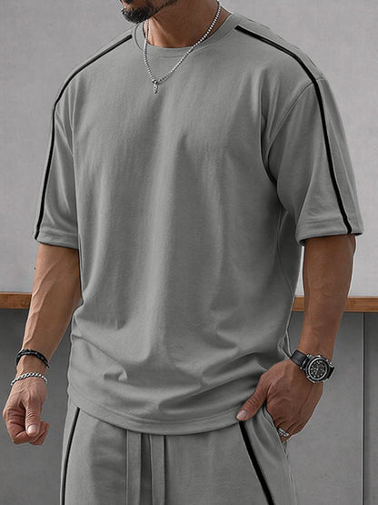 Casual Loose Contrasct Color Line Sports Set
