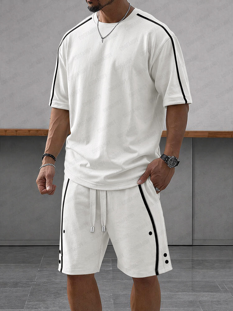 Casual Loose Contrasct Color Line Sports Set