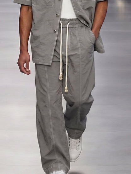 Casual Cuban Collar Utility Shirt Pants Set