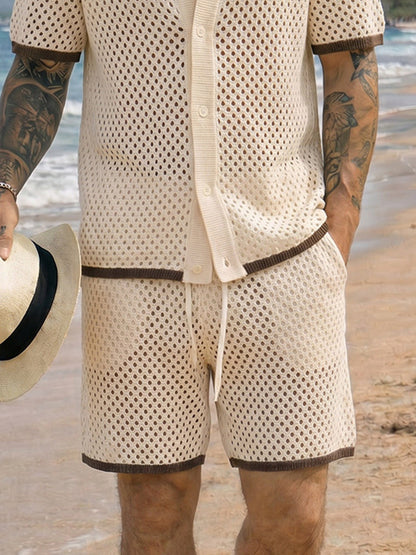 Summer Beach Crochet Knit Shirt Shorts Set