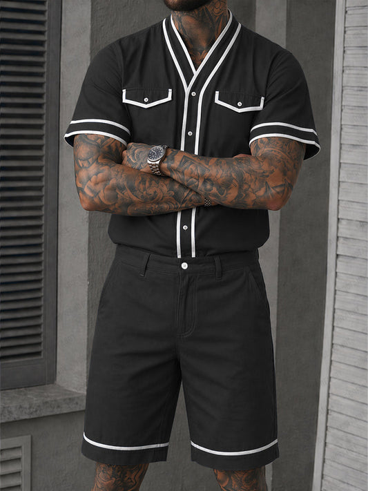 Casual 100% Cotton Contrast Tipping Shirt Set