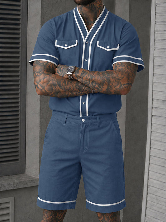 Casual 100% Cotton Contrast Tipping Shirt Set