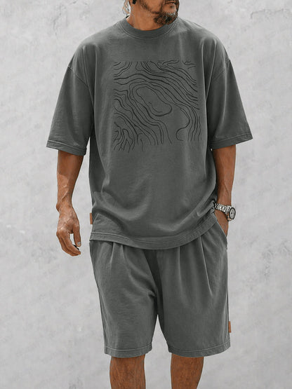 Casual Loose Curve Print T-Shirt Set