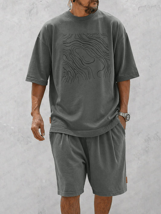 Casual Loose Curve Print T-Shirt Set