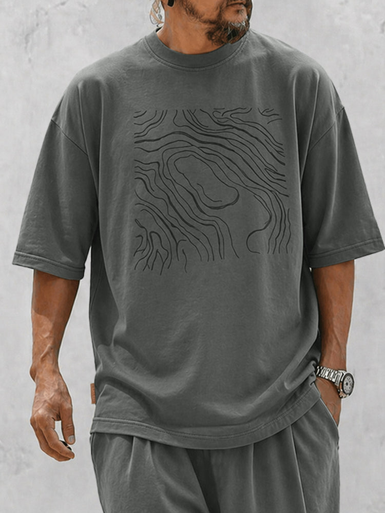 Casual Loose Curve Print T-Shirt Set