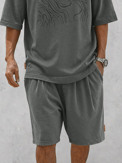 Casual Loose Curve Print T-Shirt Set